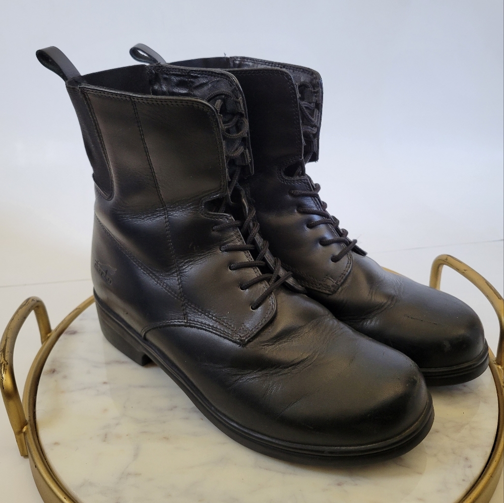 Dansko Lace Up Block Heel Black Combat Boots Size 40/9